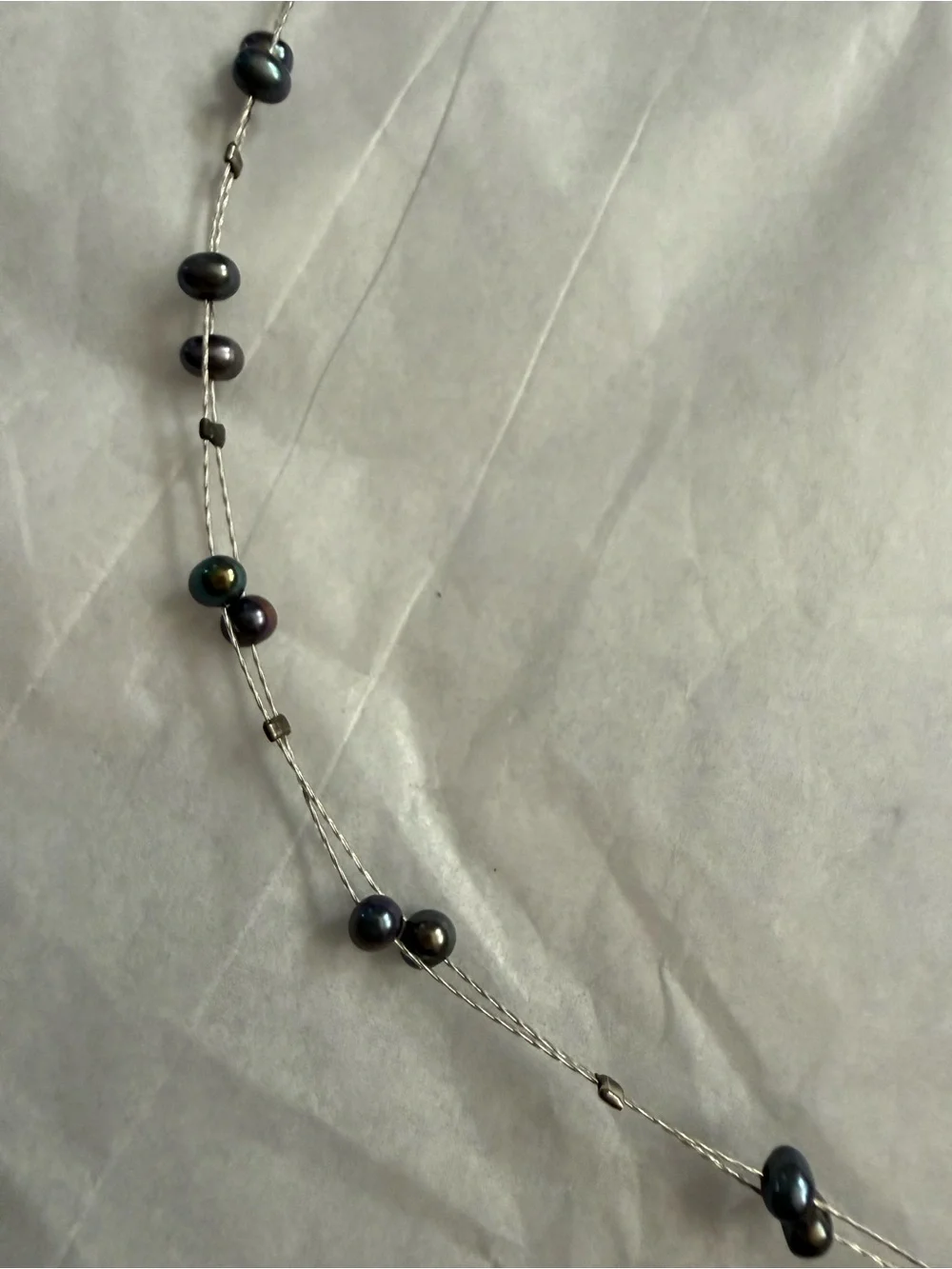 Delicate Black Pearl Station Necklace on Silver Chain